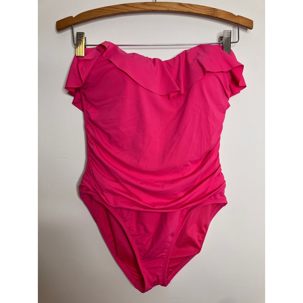 Bleu Rod Beattie One Piece Swimsuit Women 10 Pink Excellent Ruffle Bandeau